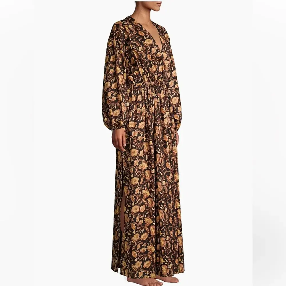 Matteau Puff Sleeve Open Back Orange Floral Maxi Dress - Picture 4 of 13